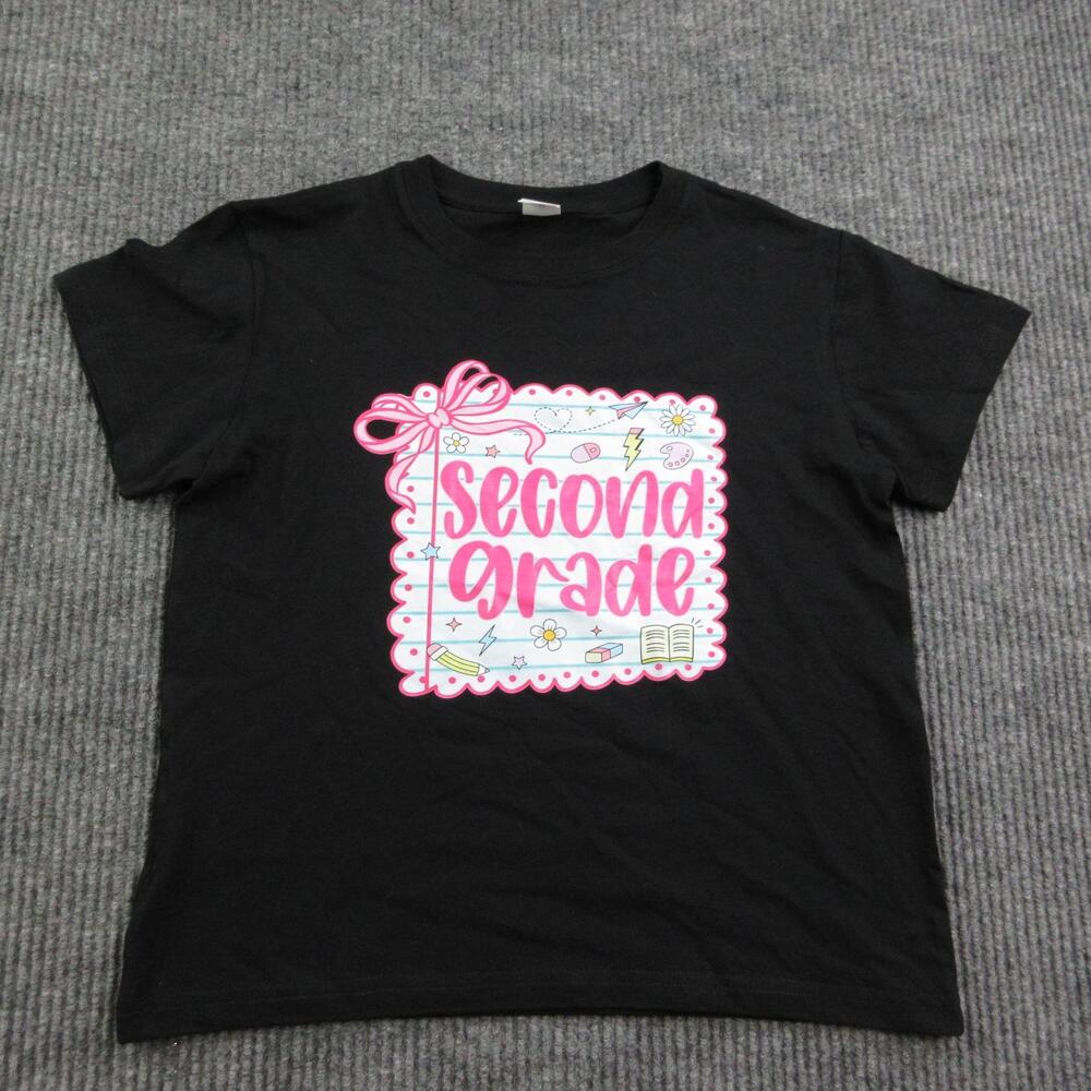 Shirt Girls M Black Second Grade Graphic Print Crew Neck 100% Cotton School